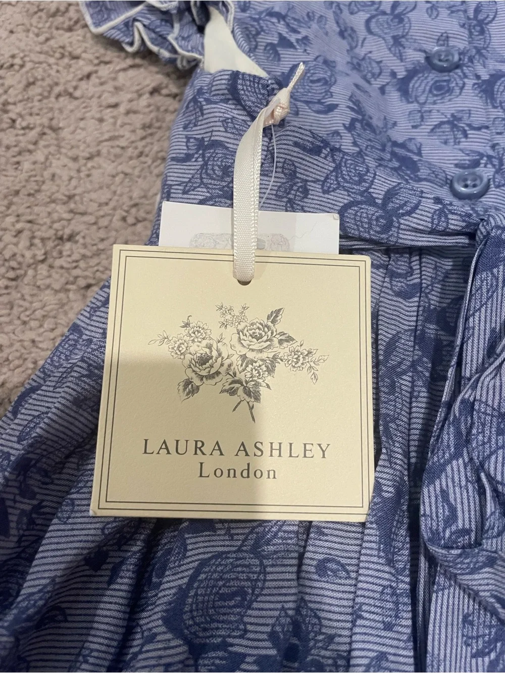 Laura Ashley Blue Floral Lace Dress with Cream Accent Flower